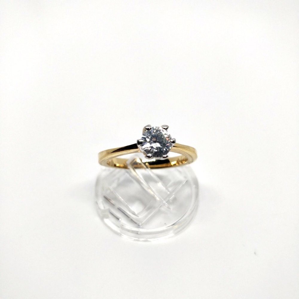 Avon Women's Ring Size 7.75 Gold Tone Single Stone Faux Diamond Round Cut